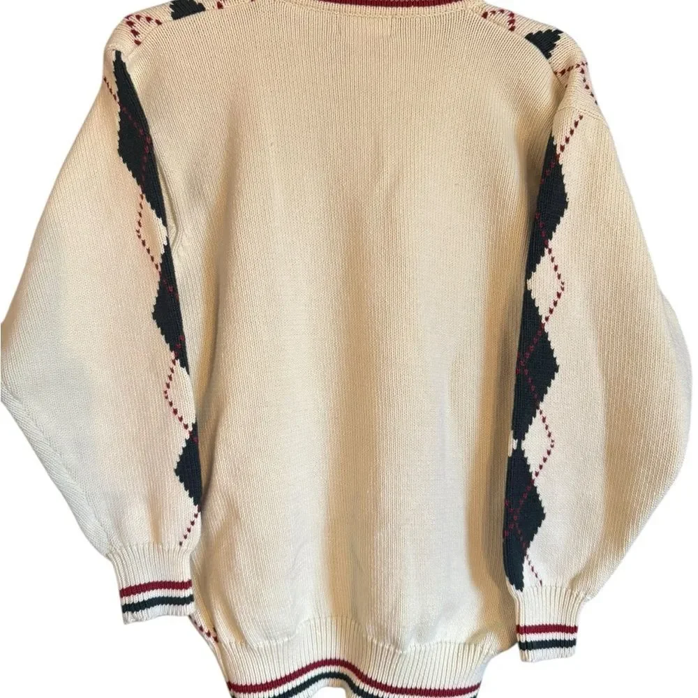 Vintage Regatta Sport Cotton Cream/Black/Red Argyle Unisex V-Neck Sweater